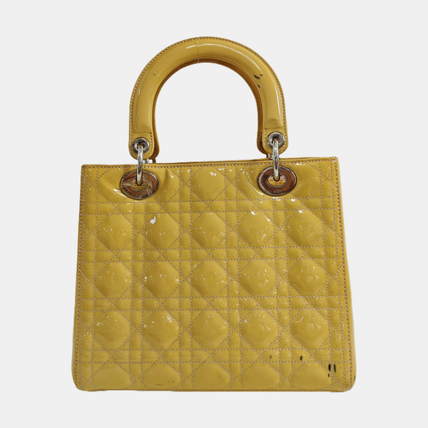 Lady Dior Medium Cannage Patent Leather Yellow