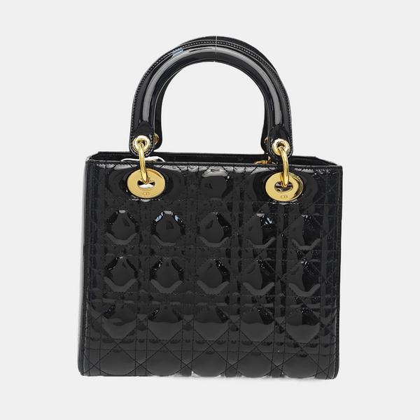 Lady Dior Medium Cannage Patent Leather Black