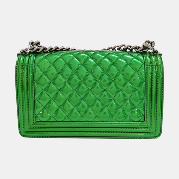 BOY CHANEL Medium Quilted Patent Leather Green