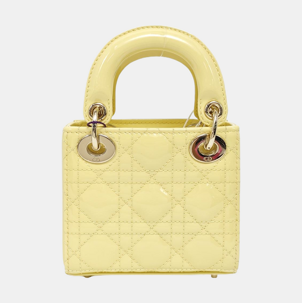 Lady Dior Super Mini Cannage Patent Lambskin Yellow