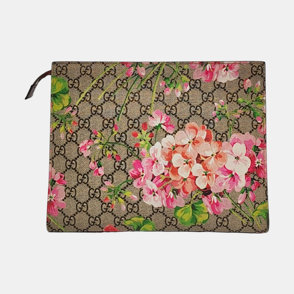 GG Blooms Large Monogram Coated Canvas Beige