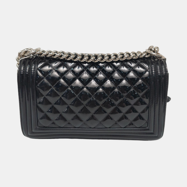 BOY CHANEL Medium Quilted Patent Leather Black