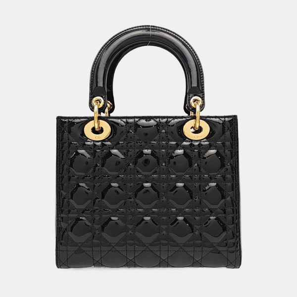 Lady Dior Medium Cannage Patent Leather Black