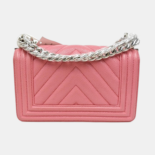 BOY CHANEL Small Chevron Grained Calfskin Pink