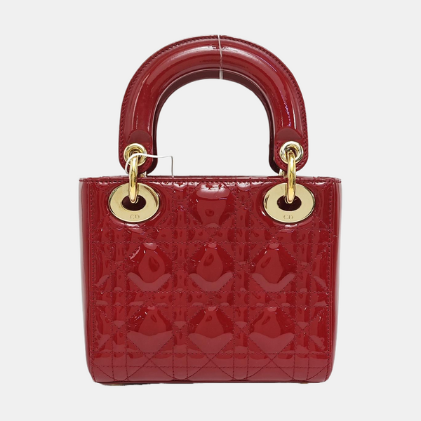 Lady Dior Mini Cannage Patent Leather Red