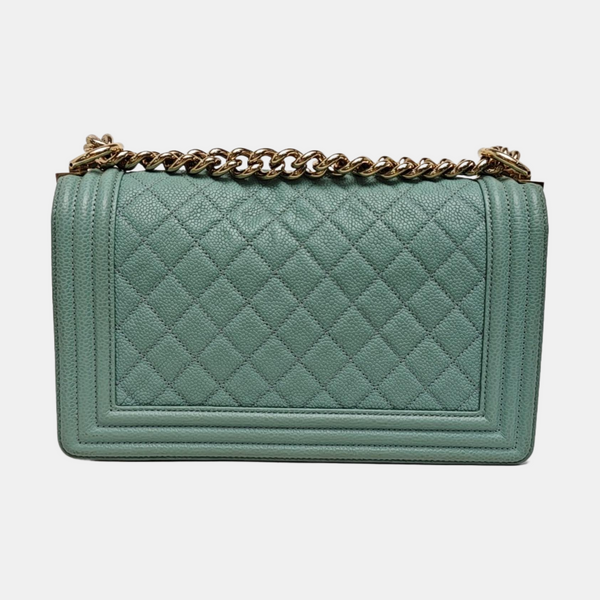 BOY CHANEL Medium Quilted Grained Calfskin Blue