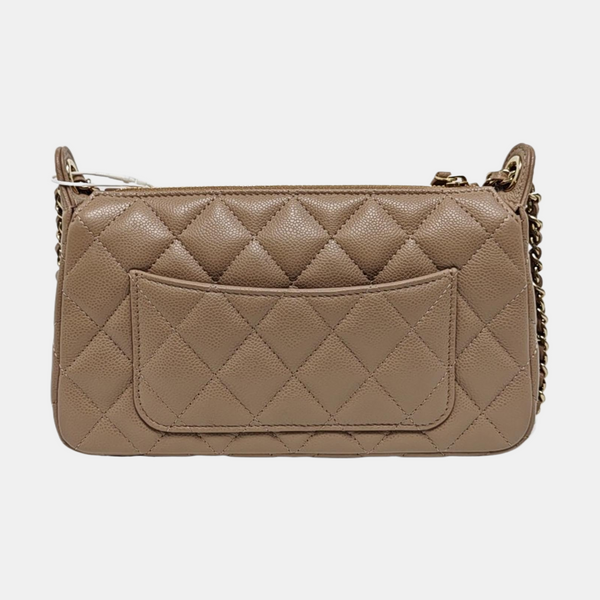 Quilted Grained Calfskin Shoulder Bag Beige