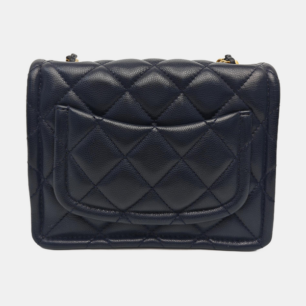 Quilted Grained Calfskin Shoulder Bag Blue