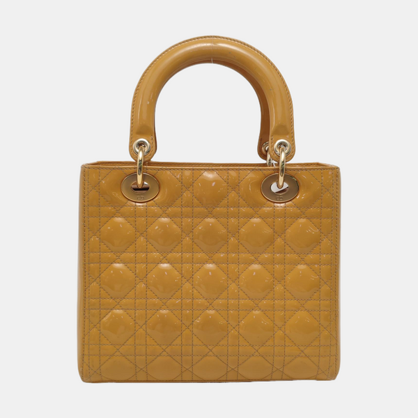 Authenticated pre-owned Lady Dior Medium Quilted Patent Leather Yellow - Shoulder Bag at Looply