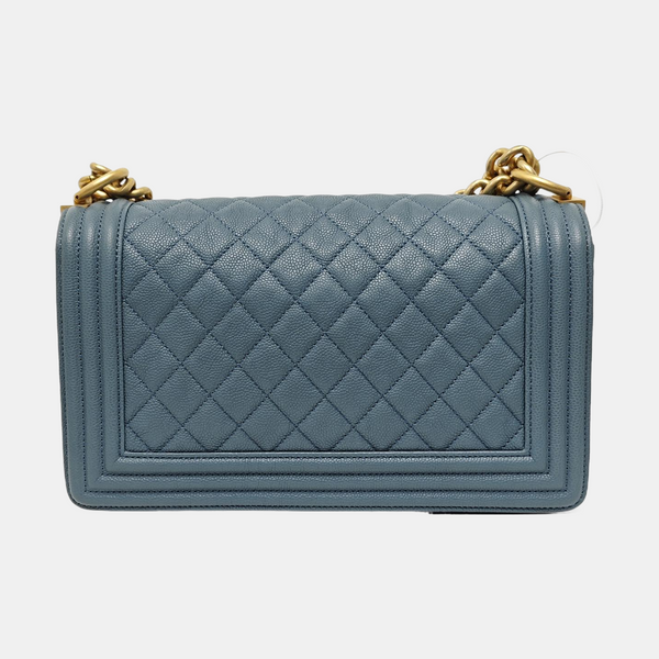 BOY CHANEL Medium Quilted Grained Calfskin Blue