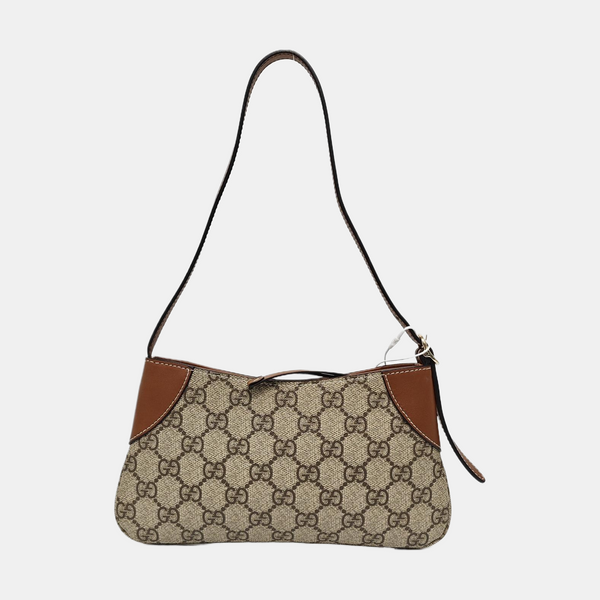 GG Emblem Small Monogram Coated Canvas Beige