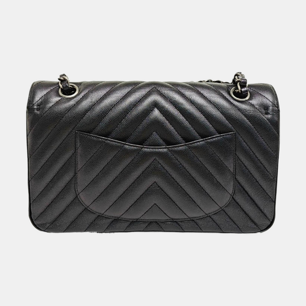 CLASSIC FLAP Small Chevron Grained Calfskin Metallic