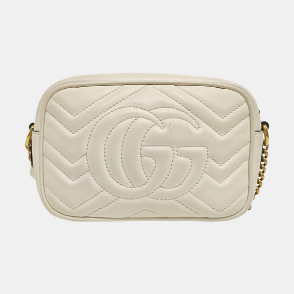 Authenticated pre-owned GG Marmont Mini Quilted Calfskin White - Crossbody Bag at Looply