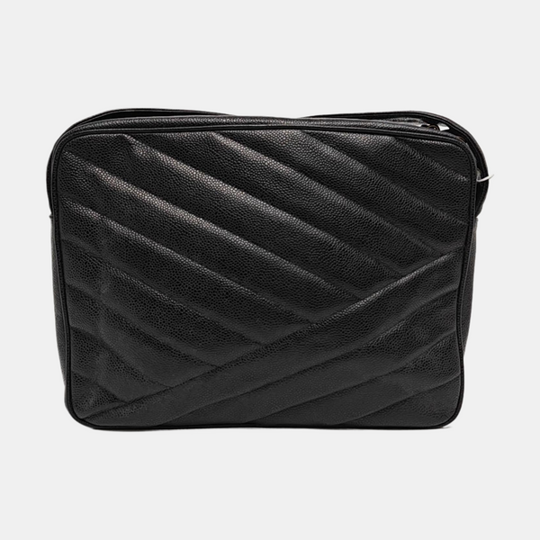 VINTAGE FRONT POCKET CAMERA BAG Quilted Grained Calfskin Black