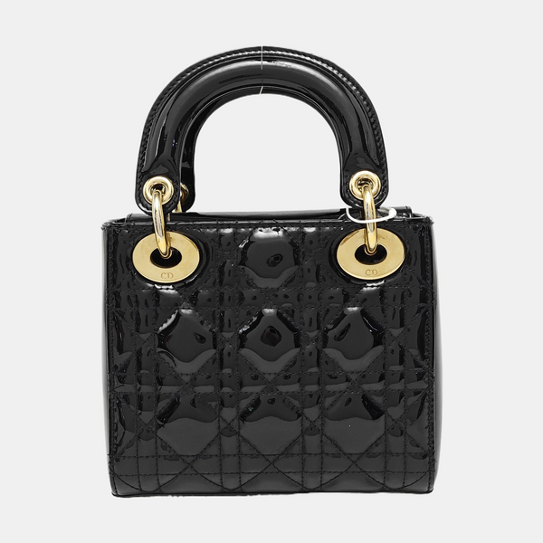 Lady Dior Mini Cannage Patent Leather Black