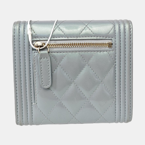 BOY CHANEL Quilted Patent Leather Blue Wallet
