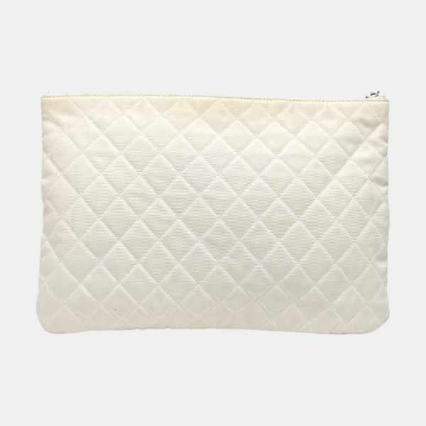 Quilted Canvas Clutch White
