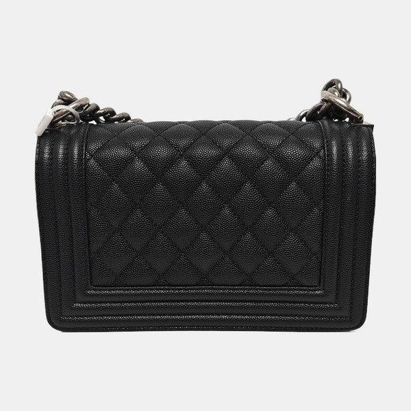 BOY CHANEL Small Quilted Grained Calfskin Black