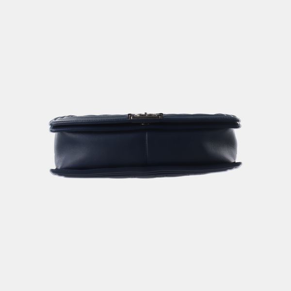 Authenticated pre-owned BOY CHANEL Maxi Quilted Calfskin Blue - Crossbody Bag at Looply