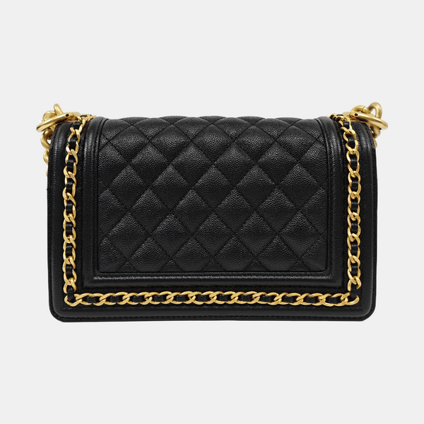 BOY CHANEL Mini Quilted Grained Calfskin Black
