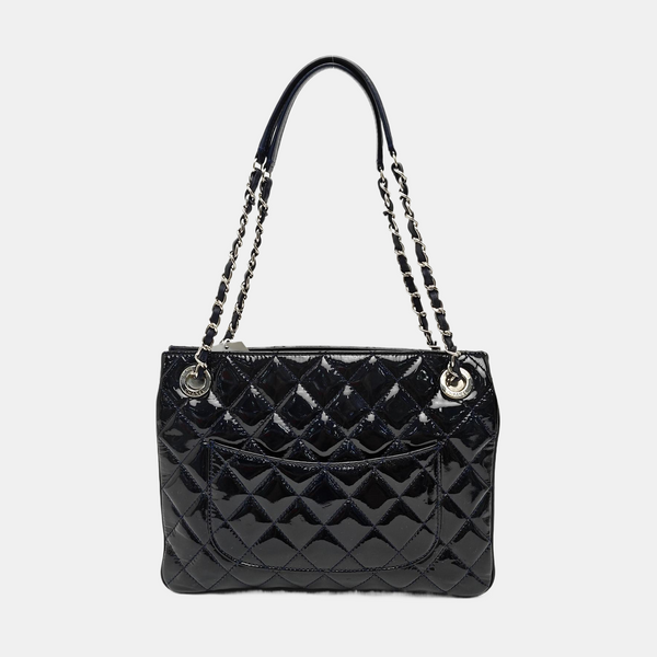 Quilted Patent Leather Top Handle Bag Blue
