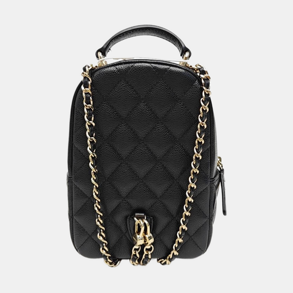 Quilted Grained Calfskin Backpack Mini Black