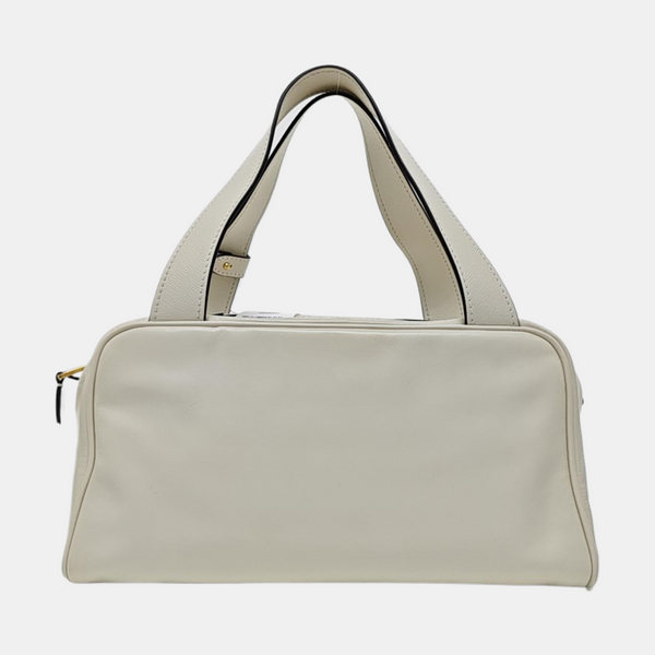 Leather Top Handle Bag White