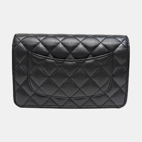 Quilted Grained Calfskin Shoulder Bag Black
