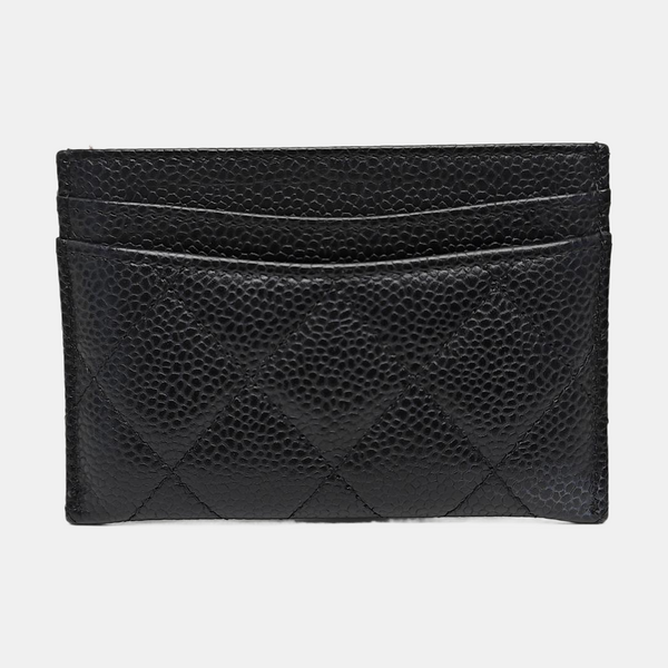 Quilted Grained Calfskin Card Holder Black