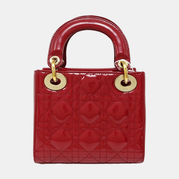 Lady Dior Mini Cannage Patent Leather Red
