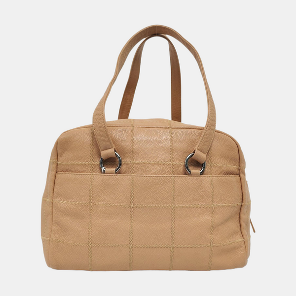 SQUARE STITCH Quilted Grained Calfskin Beige
