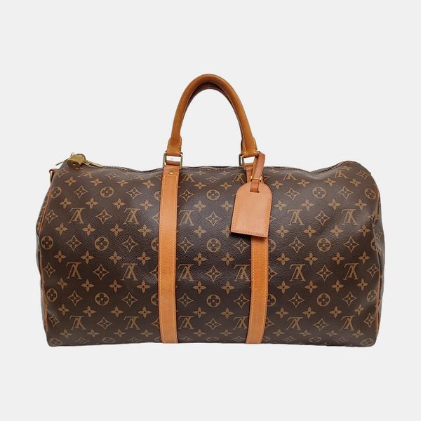 KEEPALL 50 Monogram Coated Canvas Brown
