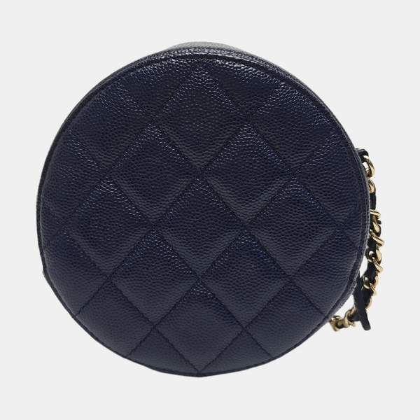 Quilted Grained Calfskin Shoulder Bag Blue