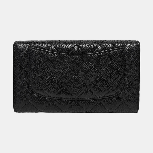 Quilted Grained Calfskin Wallet Black