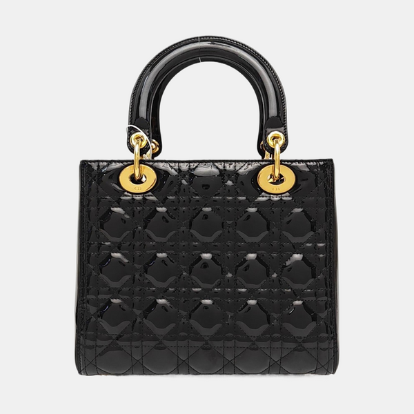 Lady Dior Medium Cannage Patent Leather Black