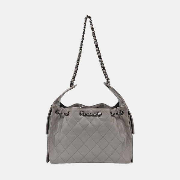 Authenticated pre-owned CHANEL 25 Quilted Grained Calfskin Grey - Top Handle Bag at Looply