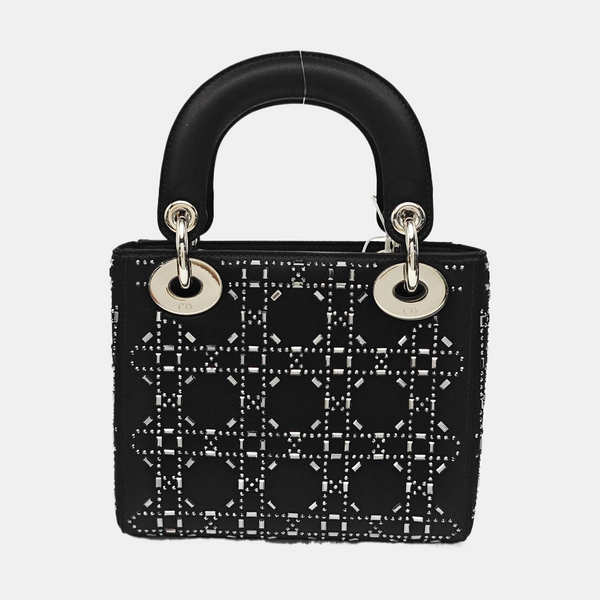 Lady Dior Mini Cannage Silk Satin Black