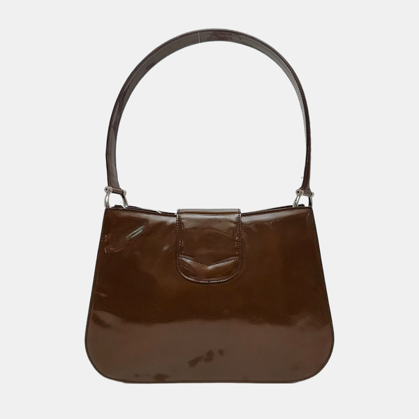 Patent Leather Top Handle Bag Brown