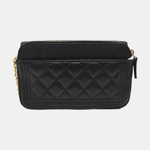 BOY CHANEL Mini Quilted Grained Calfskin Black