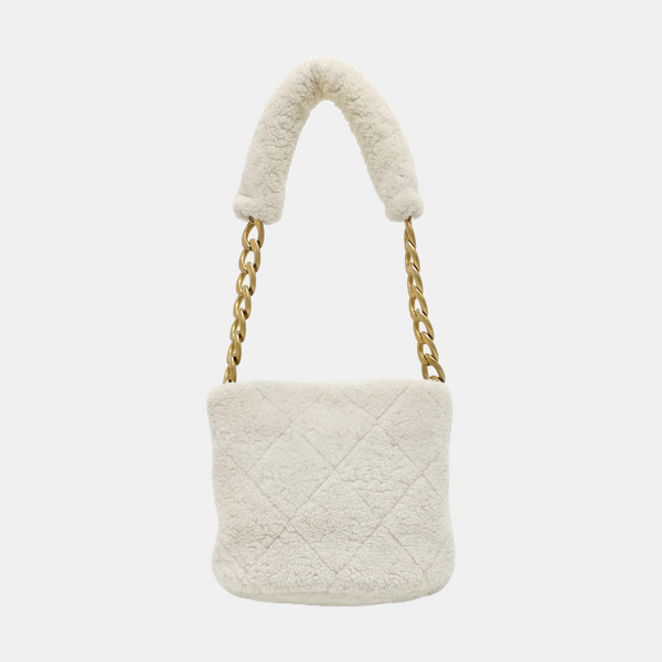 Quilted Sheepskin Bucket Bag White