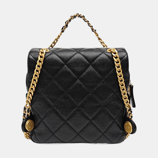 Quilted Grained Calfskin Backpack Black