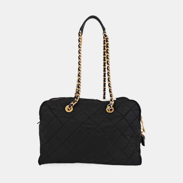 Quilted Nylon Shoulder Bag Black
