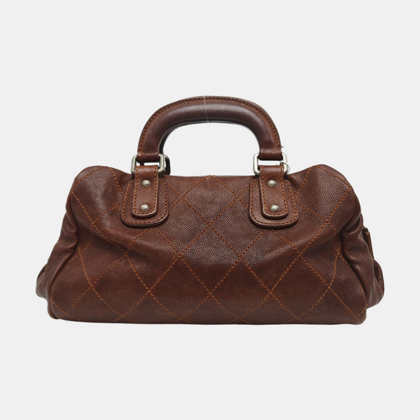 Quilted Grained Calfskin Top Handle Bag Brown