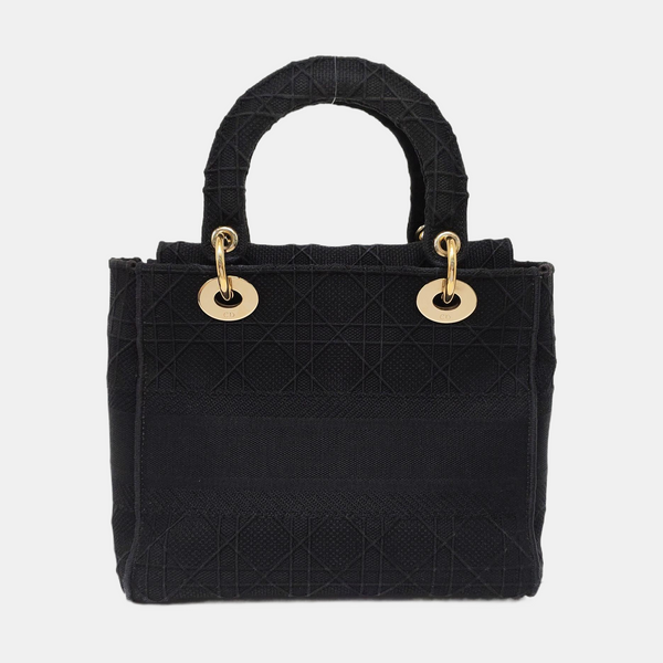 Authenticated pre-owned Lady D-Lite Medium Cannage Canvas Black - Shoulder Bag at Looply