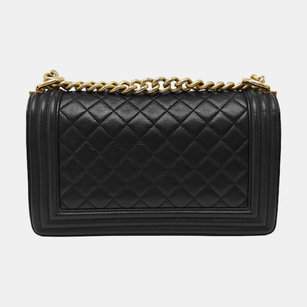 BOY CHANEL Medium Quilted Grained Calfskin Black