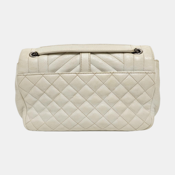 Chevron Calfskin Shoulder Bag White