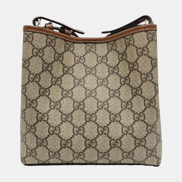 GG Emblem Small Monogram Coated Canvas Beige