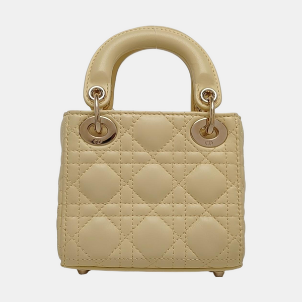 Lady Dior Super Mini Piel de Cordero Acolchada Amarilla