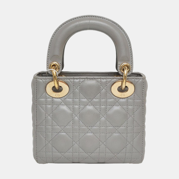 Lady Dior Mini Cannage Lambskin Gray