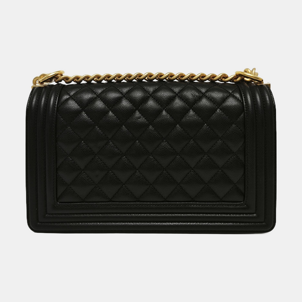 BOY CHANEL Medium Quilted Grained Calfskin Black